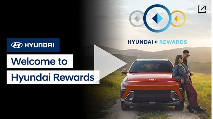 Hyundai Rewards welcome video thumbnail featuring a red Hyundai SUV and the Hyundai Rewards logo